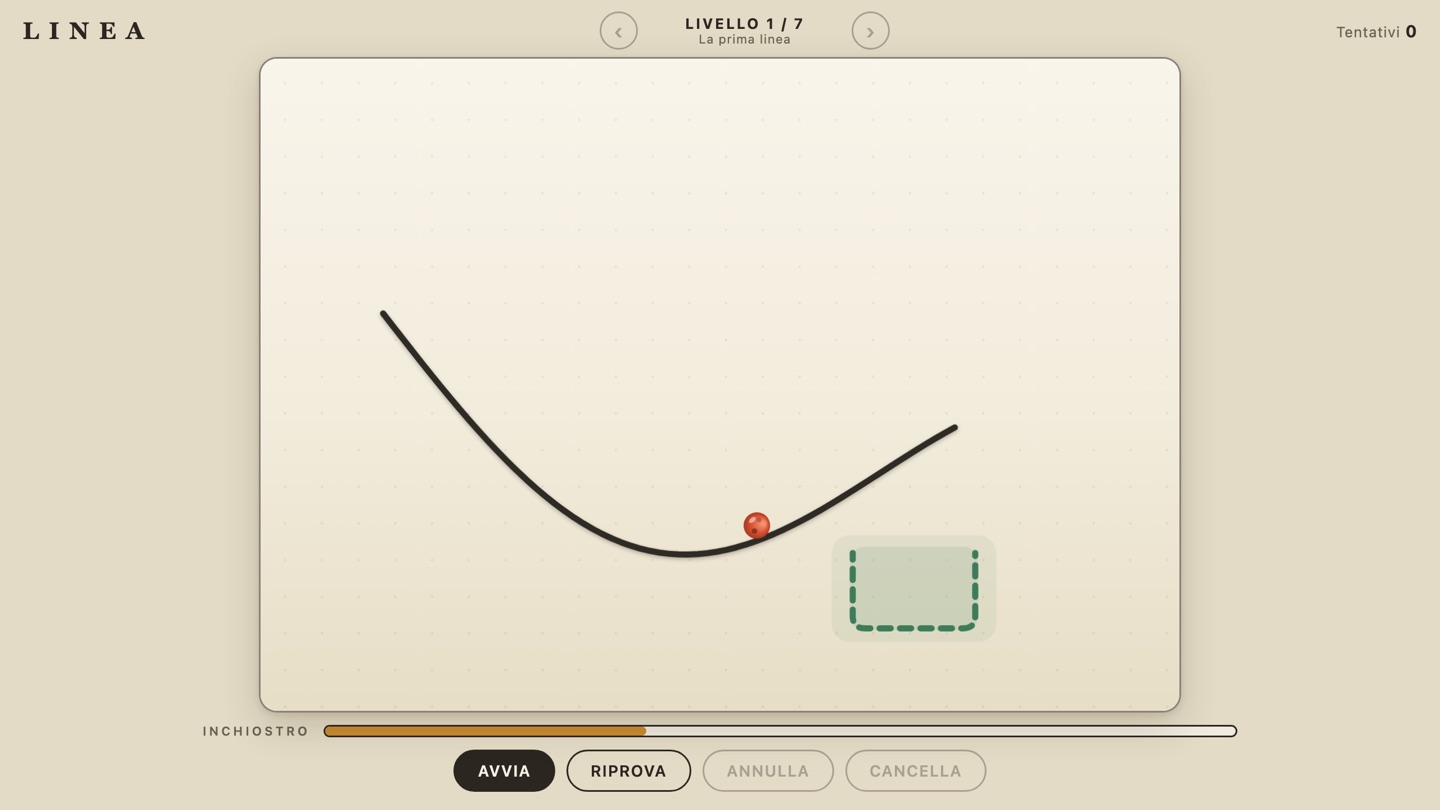 Linea: una curva disegnata a mano su cui rotola una pallina rossa verso il canestro