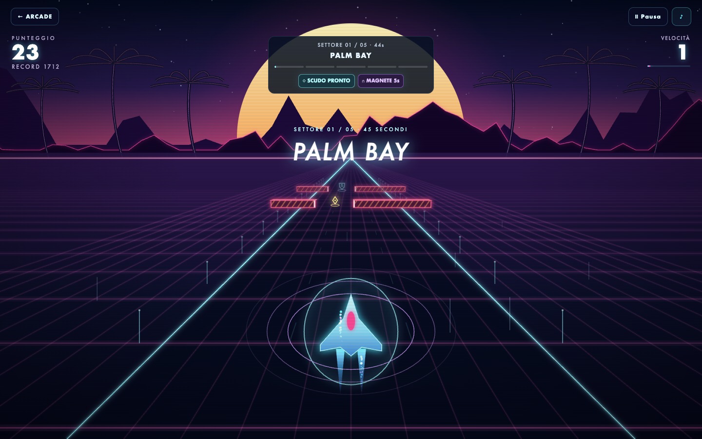 La pista synthwave di Neon Drift